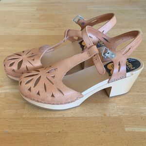 Swedish Hasbeens Light Brown Leather Mules